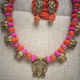 Kalamkari goddess pink and orange necklace set