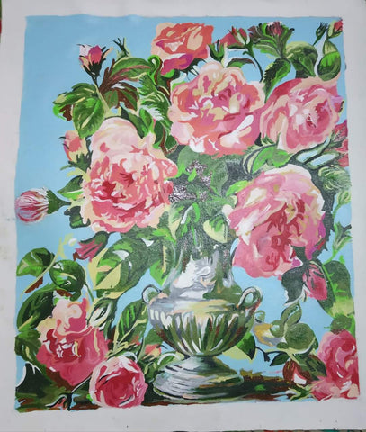 A flower Vase with beautiful colors on Canvas