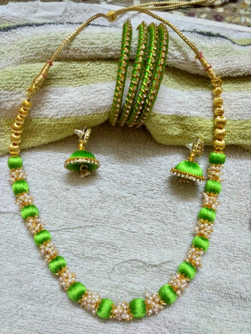 Women Silk Threaded Jewellery Set