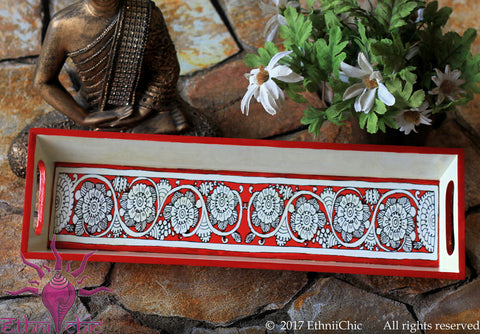 Narrow Tray- Tholu Red Flower