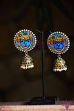 Ethniichic Hand Painted Blue Color Mural Design With a hanging Jhumka Earring