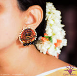 Ethniichic Hand Painted Brown Color Mural Design With Black Agate Beads Earring