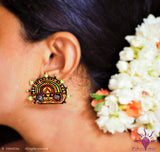 Ethniichic Hand Painted Brown Color Mural Design With White And Green Color Agate Beads Earring