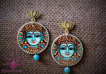 Ethniichic Hand Painted Blue Color Mural Design with Blue Agate Beads Earrings set