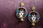 Ethniichic Hand Painted Peach Color Apsara Mural Design With Hanging Broken Ghungroos Earring