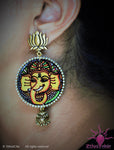 Ethniichic Hand Painted Yellow Color Ganesha Design With Hanging Jhumka Earring