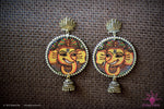 Ethniichic Hand Painted Yellow Color Ganesha Design With Hanging Jhumka Earring