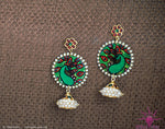 Ethniichic Hand Painted Green Color Mural Peacock Design With hanging Pearls Earring