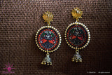 Ethniichic Hand Painted Madhubani Peacock Design with a Hanging Jhumka Earring