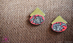 Ethniichic Hand painted Pink and Gold Color Madhubani Fish Studs Earring
