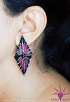 Ethniichic Hand painted Pink Color Lotus Design Studs Earring