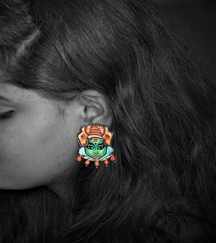 Ethniichic Hand painted Blue Color Kathakali Design Stud earring