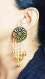 Ethniichic Hand painted Gold And Black Color Mandala Dangler Design earring