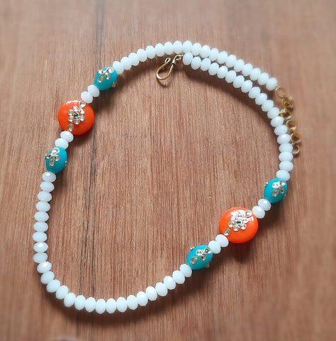 White opal crystal beaded contemporary neckpiece
